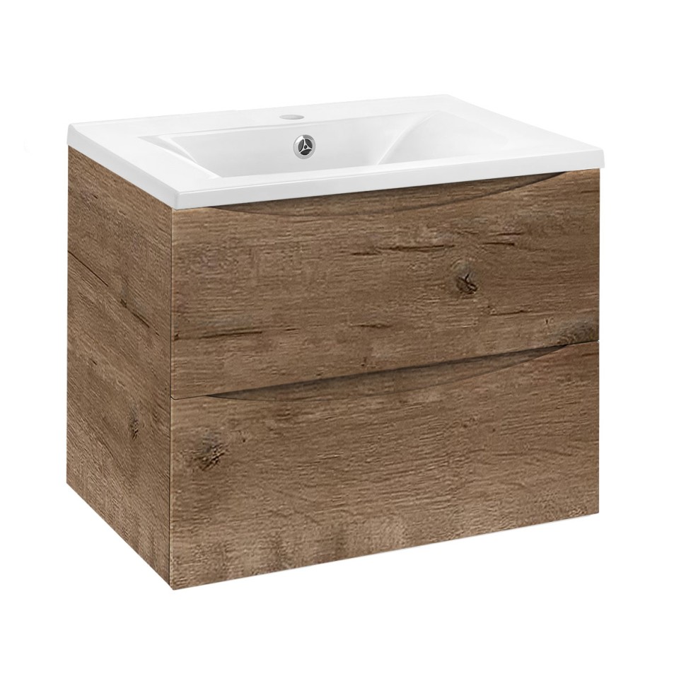 База под раковину Vincea Mia 600 подвесная, 2 выкатных ящика soft close, V.Oak