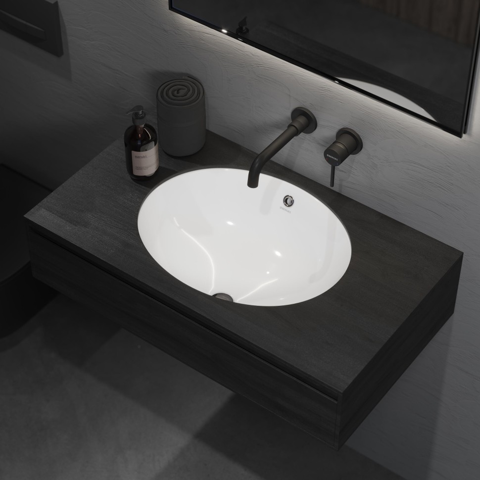 Раковина BERGES Ego встраиваемая снизу, ? 56 см , без отверстия под смеситель