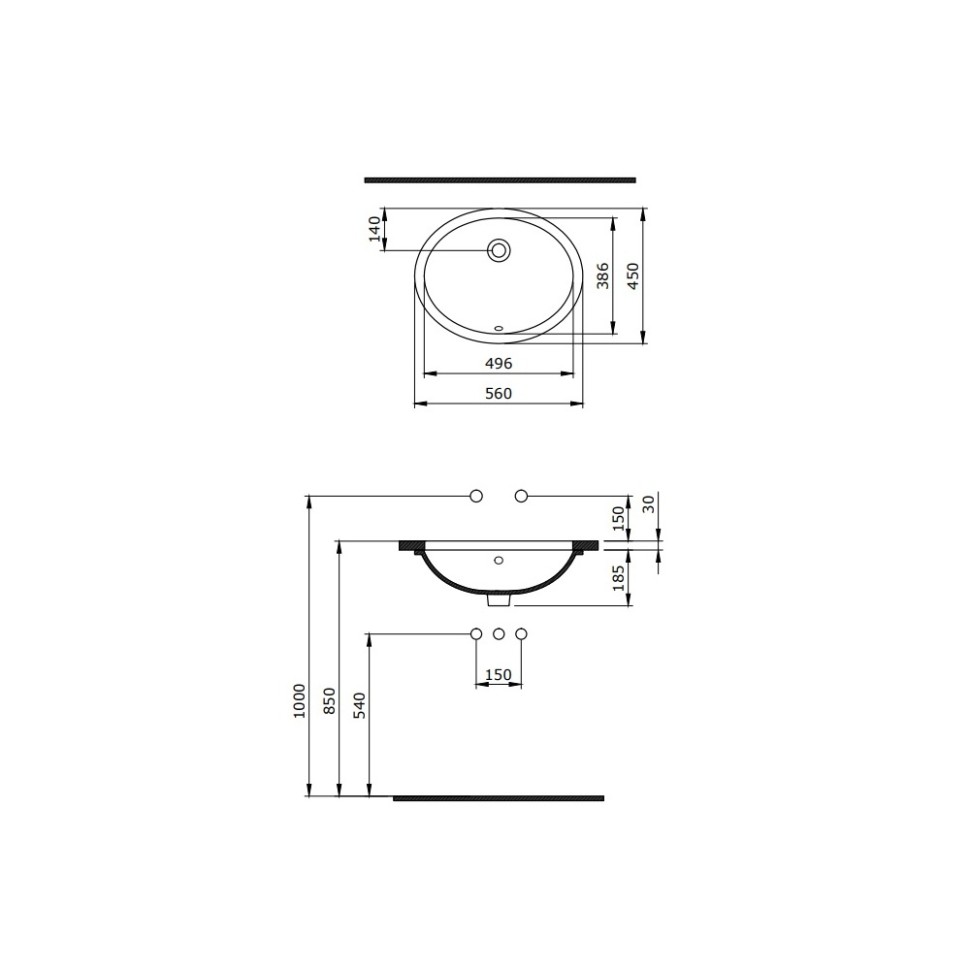 Раковина BERGES Ego встраиваемая снизу, ? 56 см , без отверстия под смеситель