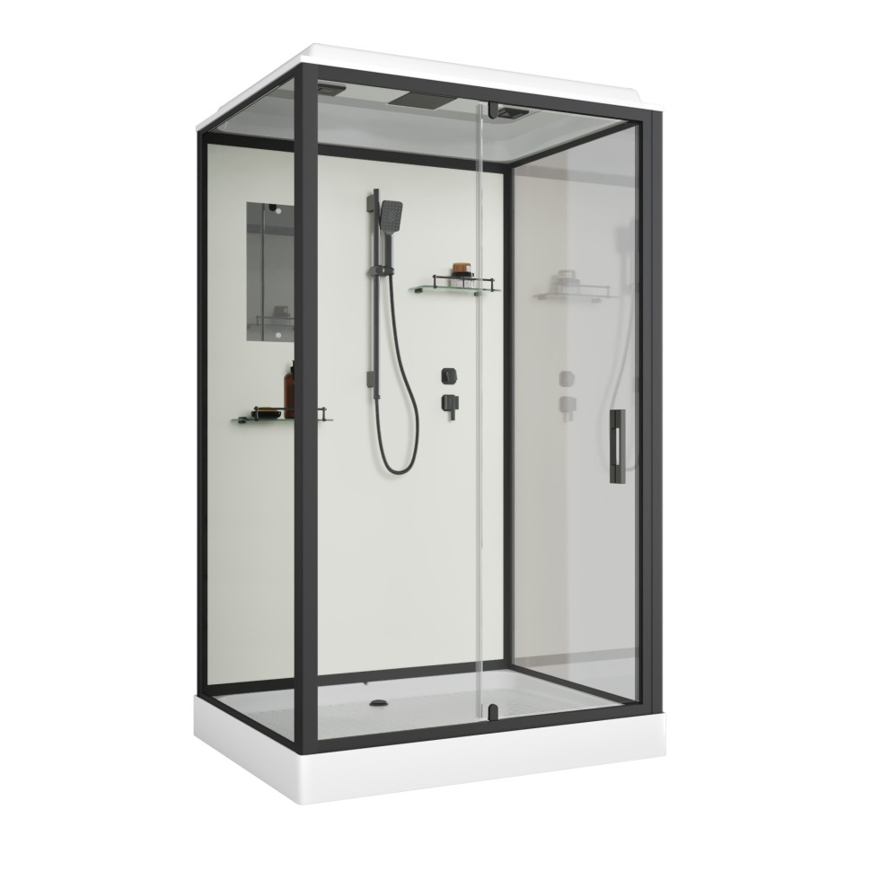 Душевая кабина Niagara Standart ST120/90/15Q/BL/BK (120х90х200) прямоугольник,поддон 15см,распашная,проф.черный,без крыши,3 места