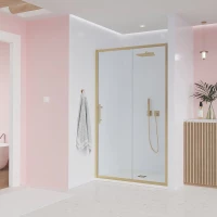 Душевая дверь Veconi Evo 100 G, 1100x1950, золото брашинг, стекло прозрачное