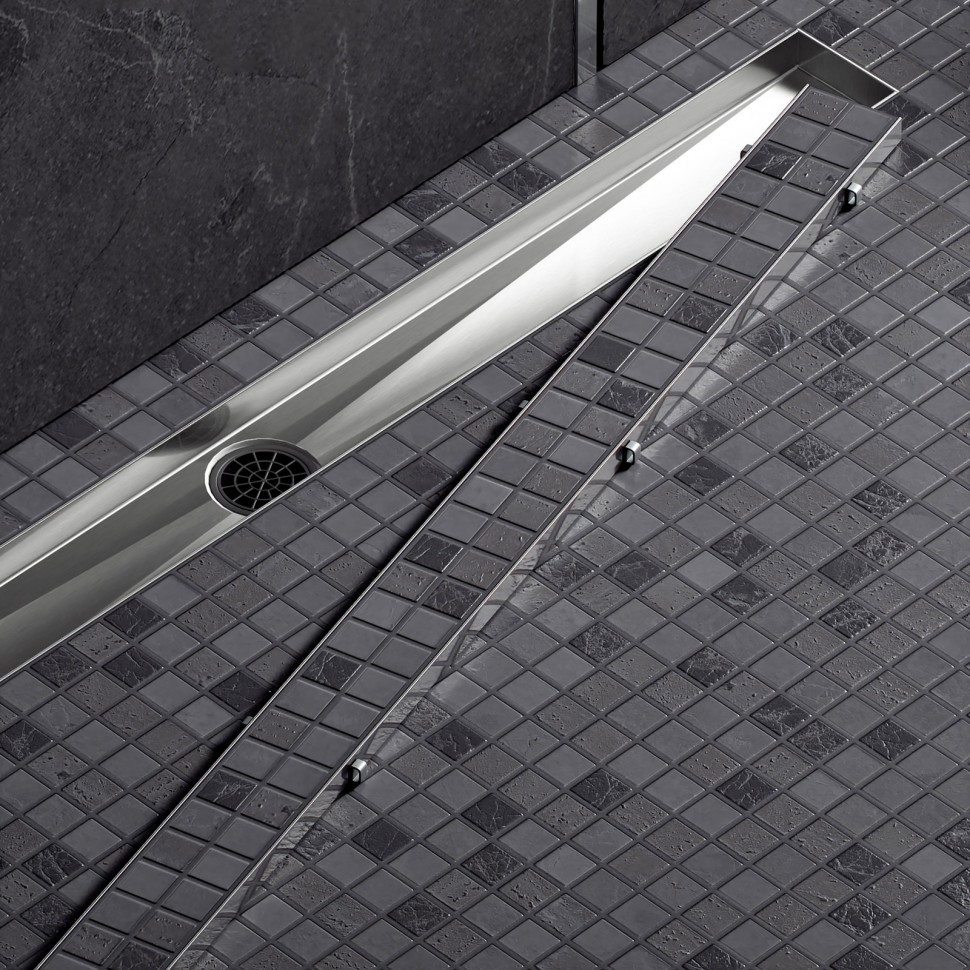 Душевой лоток TIMO Drain System 800 с двусторонней панелью "plate" под плитку, Хром