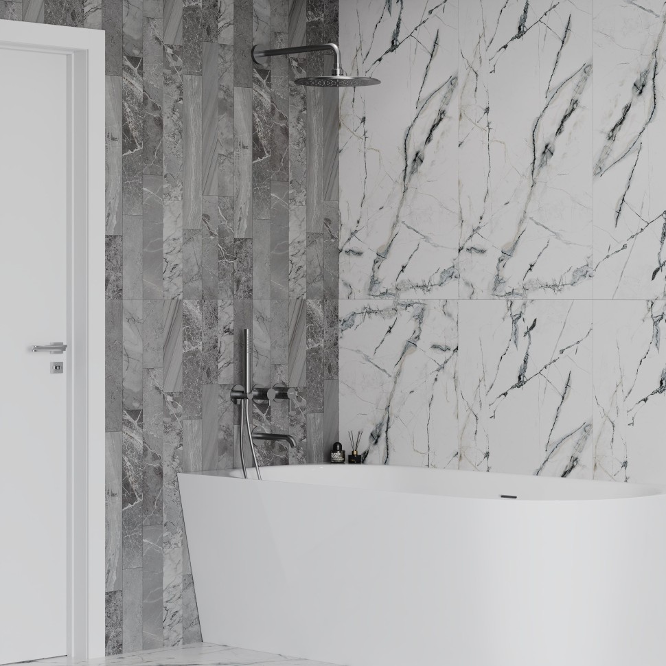 AQM8408GM Набор для комплектации ванны с изливом, верхним и ручным душем, темный металл