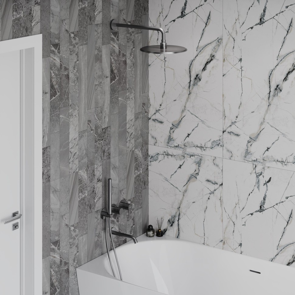 AQM8408GM Набор для комплектации ванны с изливом, верхним и ручным душем, темный металл