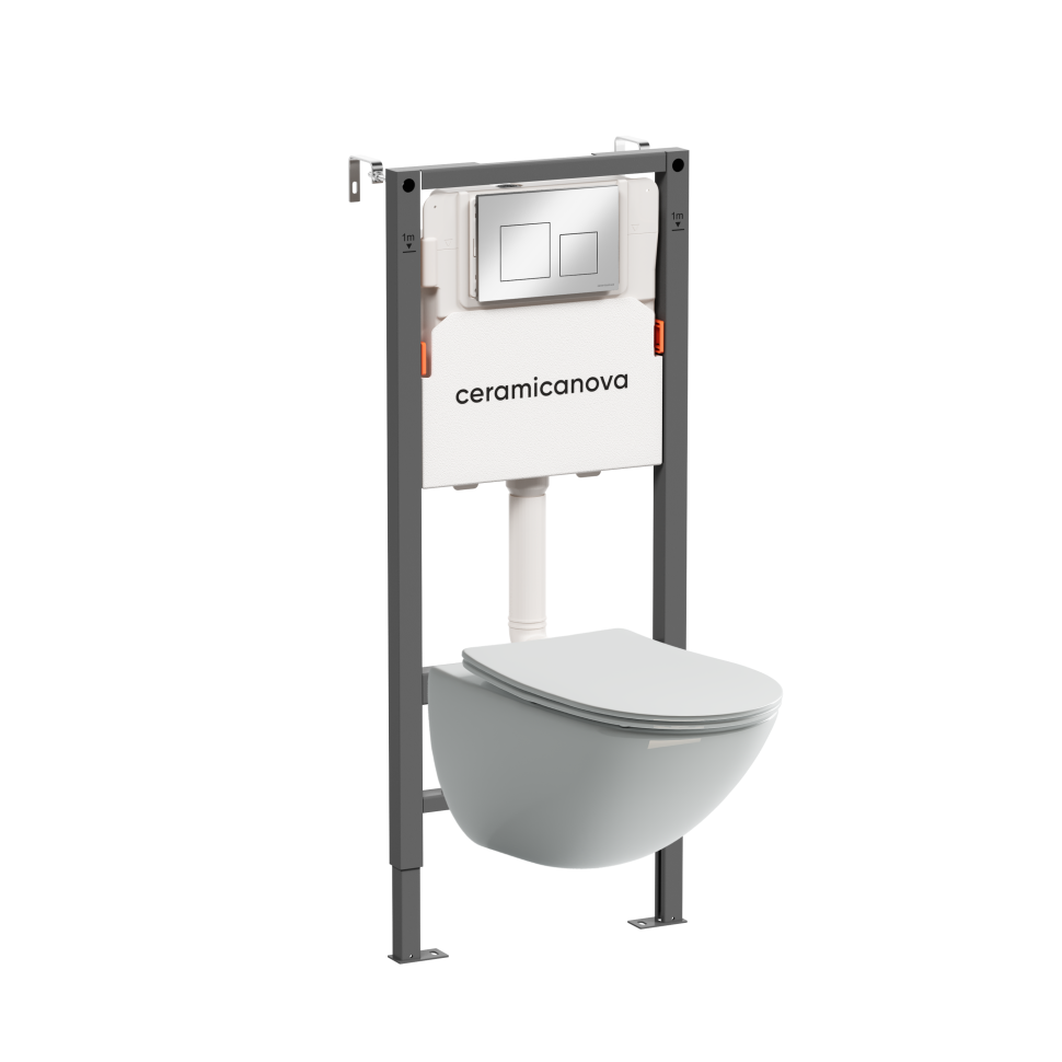 Комплект Подвесной унитаз MONO Rimless + Система инсталляции Balance кнопка Square, хром глянцевый