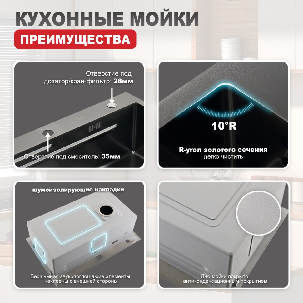 Мойка - профессиональная ручная работа Raglo, графит R702