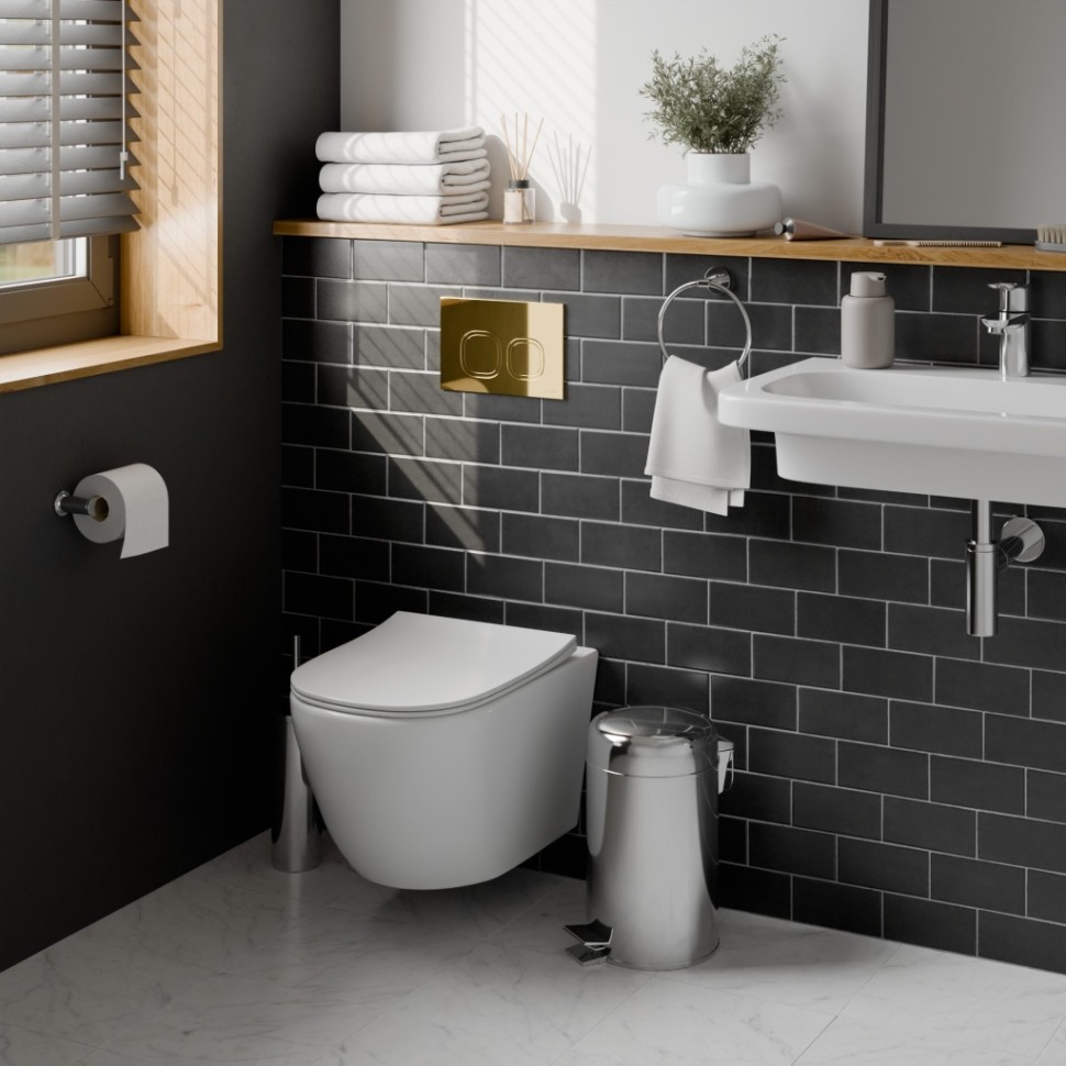 Комплект 3в1 IBERICA BLANCA инсталляция SILENCIO, унитаз BILBAO ALTO белый, кнопка смыва ESTI-Q золото глянцевое (IB001.BLA.231.836)