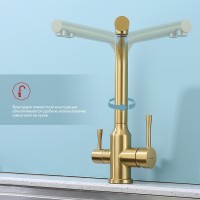 Смеситель Raglo для кухни с подключением к фильтру питьевой воды R81.61.03 Золотой сатин