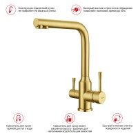 Смеситель Raglo для кухни с подключением к фильтру питьевой воды R81.61.03 Золотой сатин