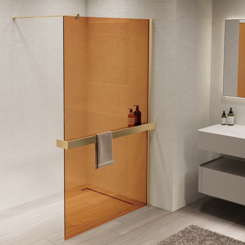 Душевая перегородка Walk-In VSW-1HR900GSG, 900*2000, матовый золотой, стекло янтарь