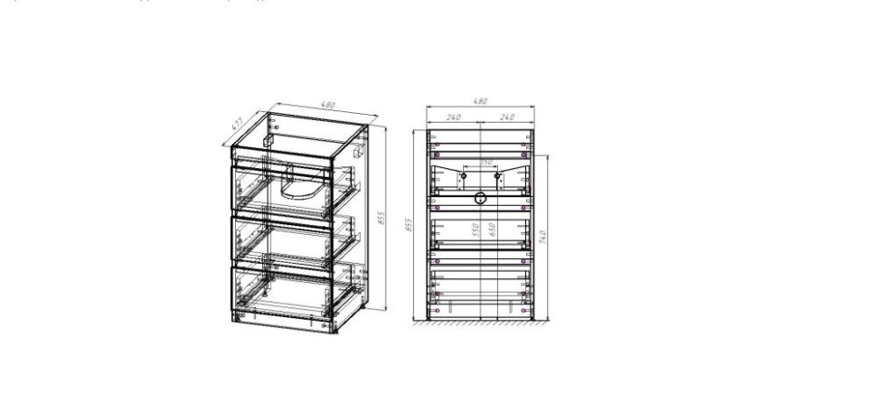 Тумба напольная STYLELINE "Даллас 110" (3 ящ.) Люкс серая, PLUS под раковину ESTETUS Даллас 1100*480 левый