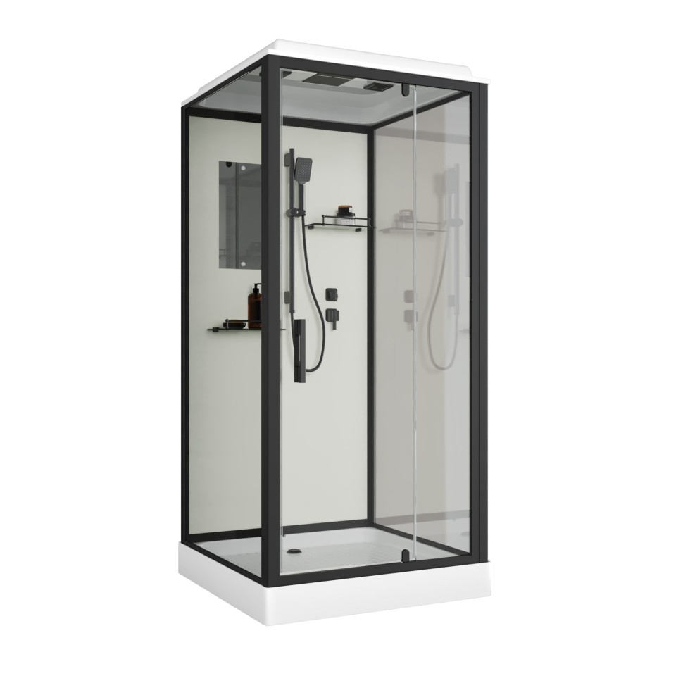 Душевая кабина Niagara Standart ST80/15Q/BL (80х80х215) квадрат,поддон 15см,распашная,проф.черный,3 места