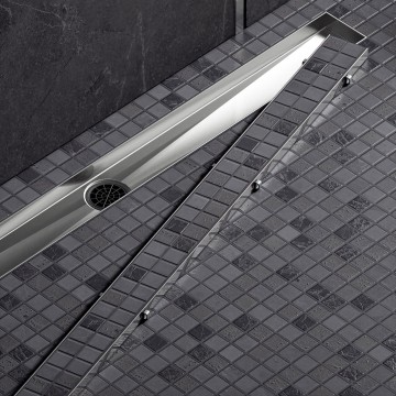 Душевой лоток TIMO Drain System 800 с двусторонней панелью "plate" под плитку, Сатин