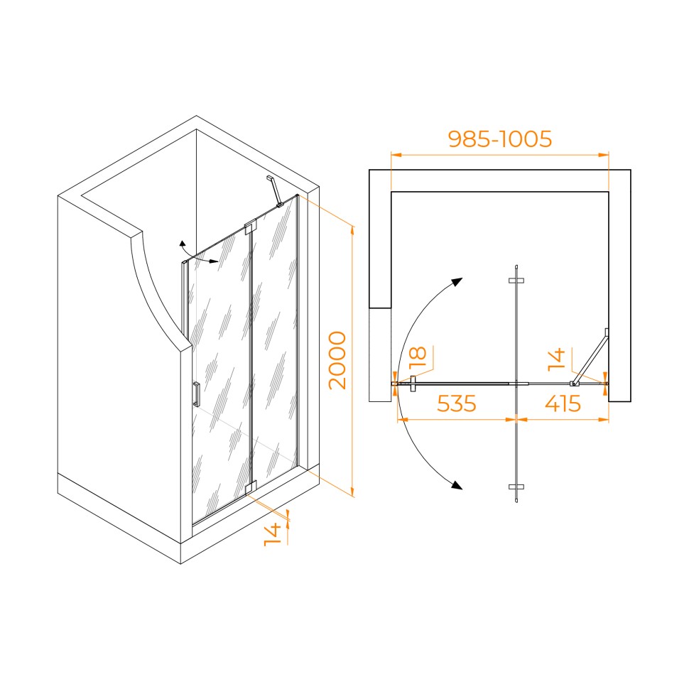 Душевая дверь RGW HO-014B (Прозрачное, 1000)