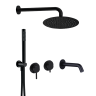AQM8408MB Набор для комплектации ванны с изливом, верхним и ручным душем, матовый черный