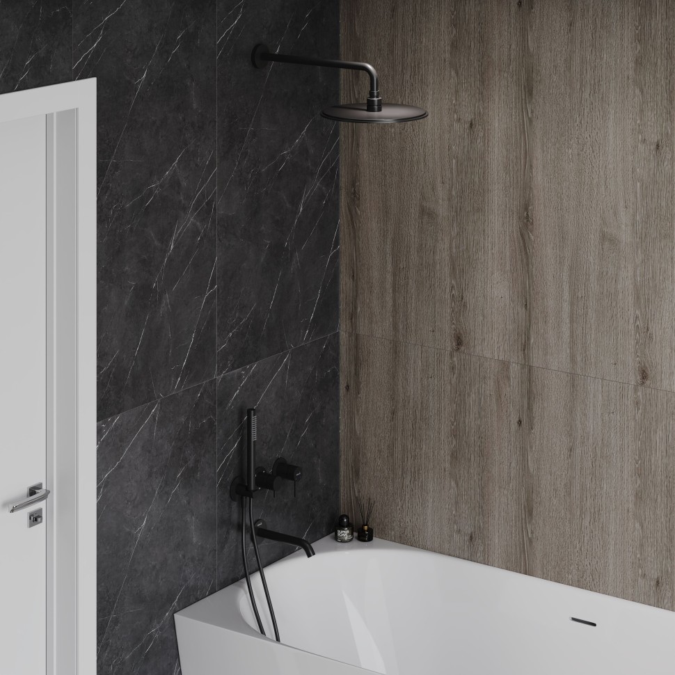 AQM8408MB Набор для комплектации ванны с изливом, верхним и ручным душем, матовый черный