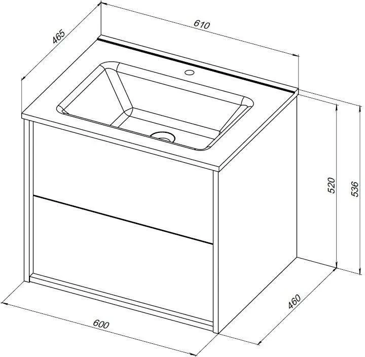 Тумба c раковиной Lino 60 (Flat) белый глянец