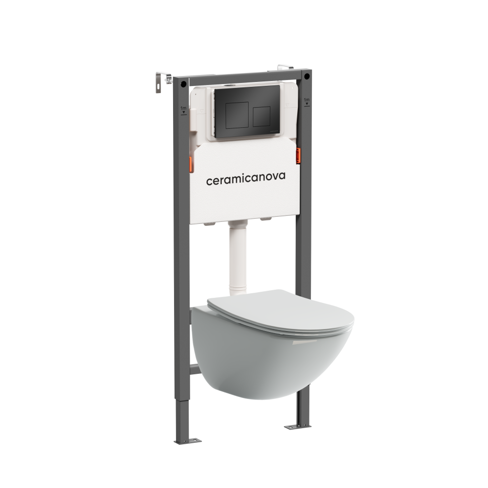 Комплект Подвесной унитаз MONO Rimless + Система инсталляции Balance кнопка Square, черный матовый