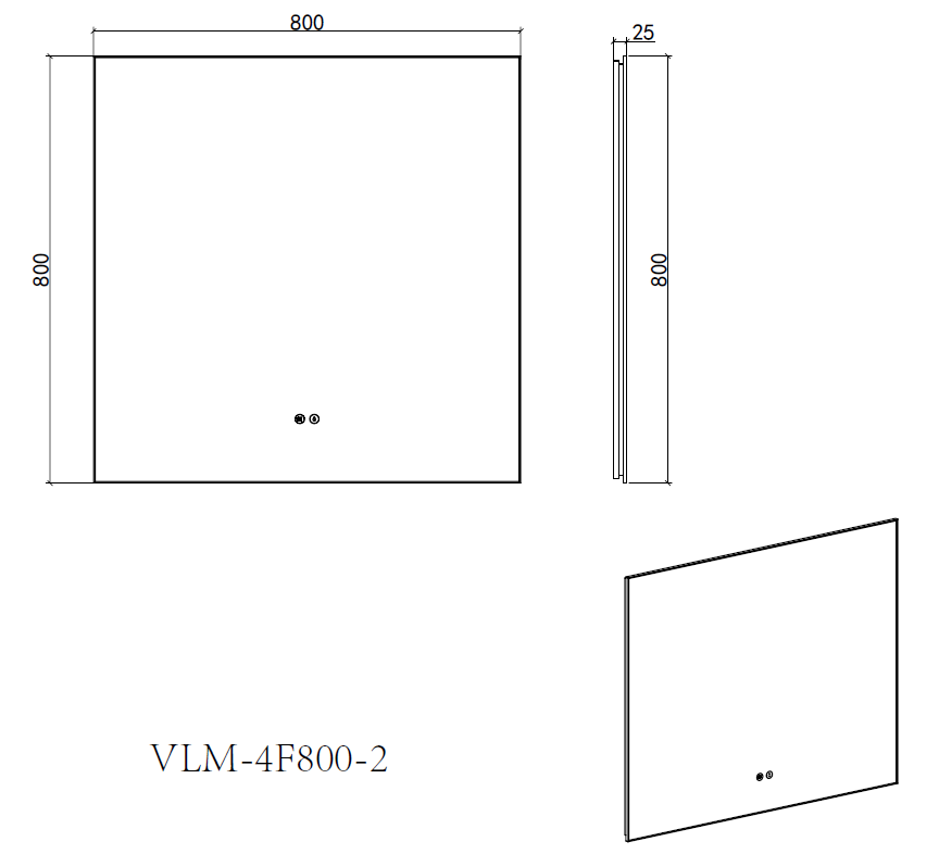 Зеркало Vincea LED VLM-4F800GM-2 800х800 c сенсорным выключателем, антизапотевание, вороненая сталь