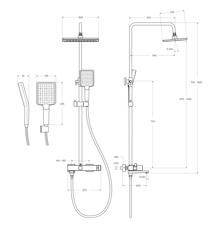 Душевая стойка со смесителем и изливом BelBagno ARDENTE-VSCM-CRM