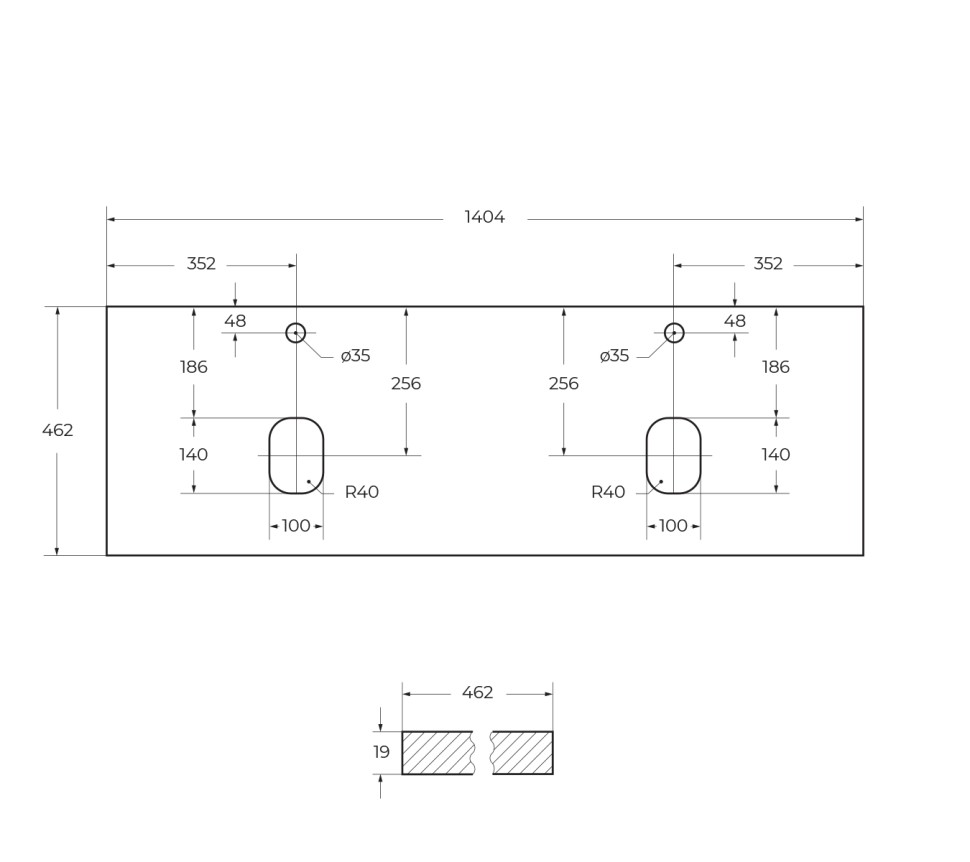Столешница из МДФ с двумя отверстиями под раковину и с двумя отверстиями под смеситель BelBagno EK-140-2-BO Bianco Opaco