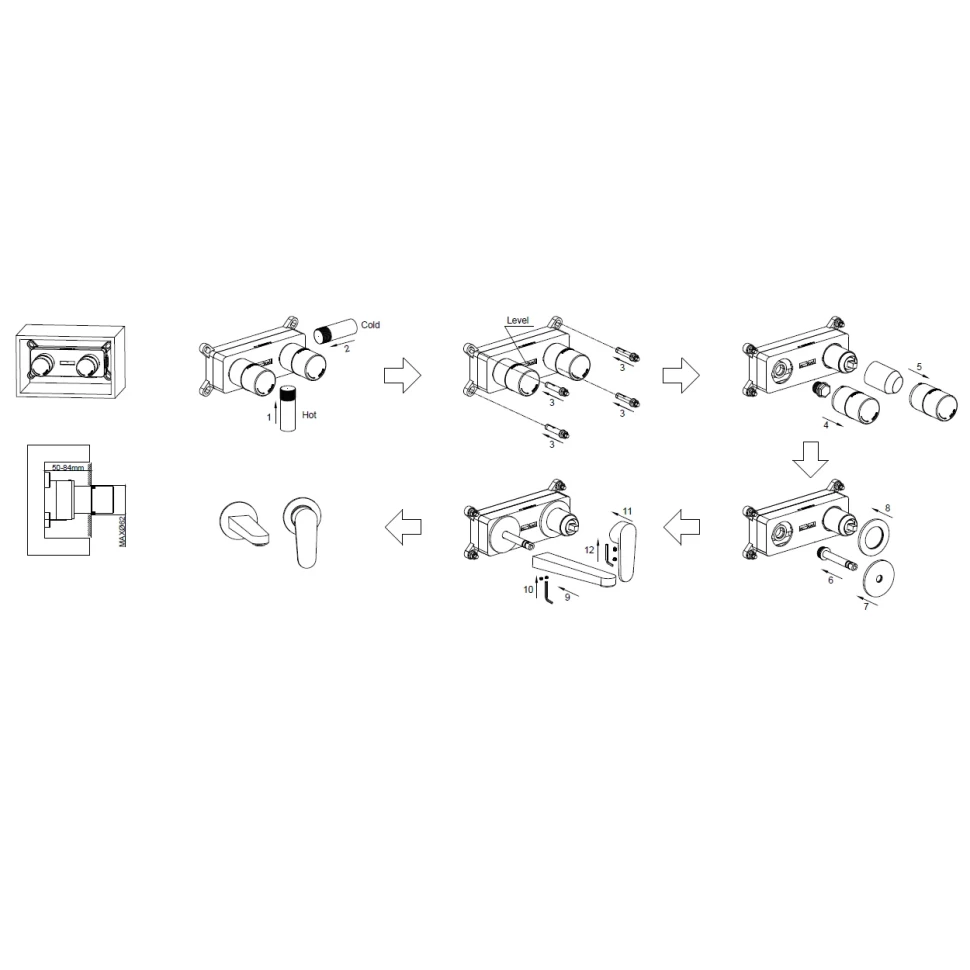 AQM6915GM Novara Смеситель для раковины настенный на 2отв., цвет металл
