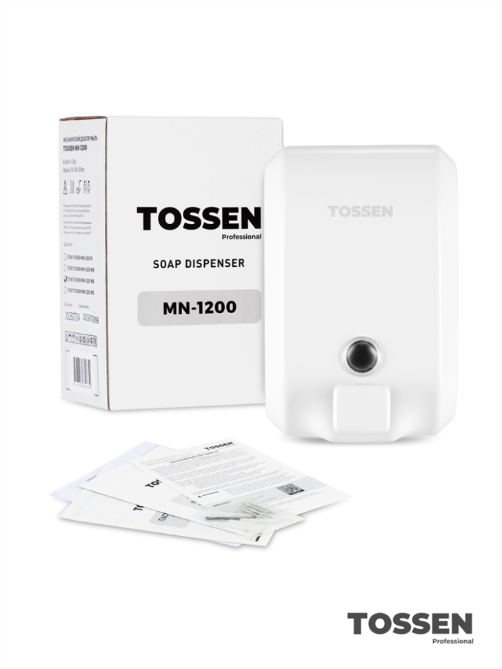 TOSSEN MN-1200 MW - механический диспенсер жидкого мыла (коллекция «Белая сталь»)