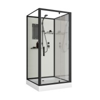 Душевая кабина Niagara Standart ST80/15Q/BL/BK (80х80х200) квадрат,поддон 15см,распашная,проф.черный,без крыши,3 места