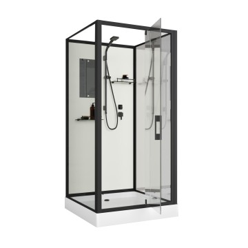 Душевая кабина Niagara Standart ST80/15Q/BL/BK (80х80х200) квадрат,поддон 15см,распашная,проф.черный,без крыши,3 места