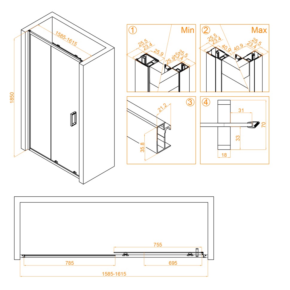 Душевая дверь RGW CL-14B (Прозрачное, 1600)