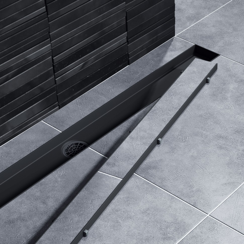 Душевой лоток TIMO Drain System 800 с двусторонней панелью "plate" под плитку, Чёрный