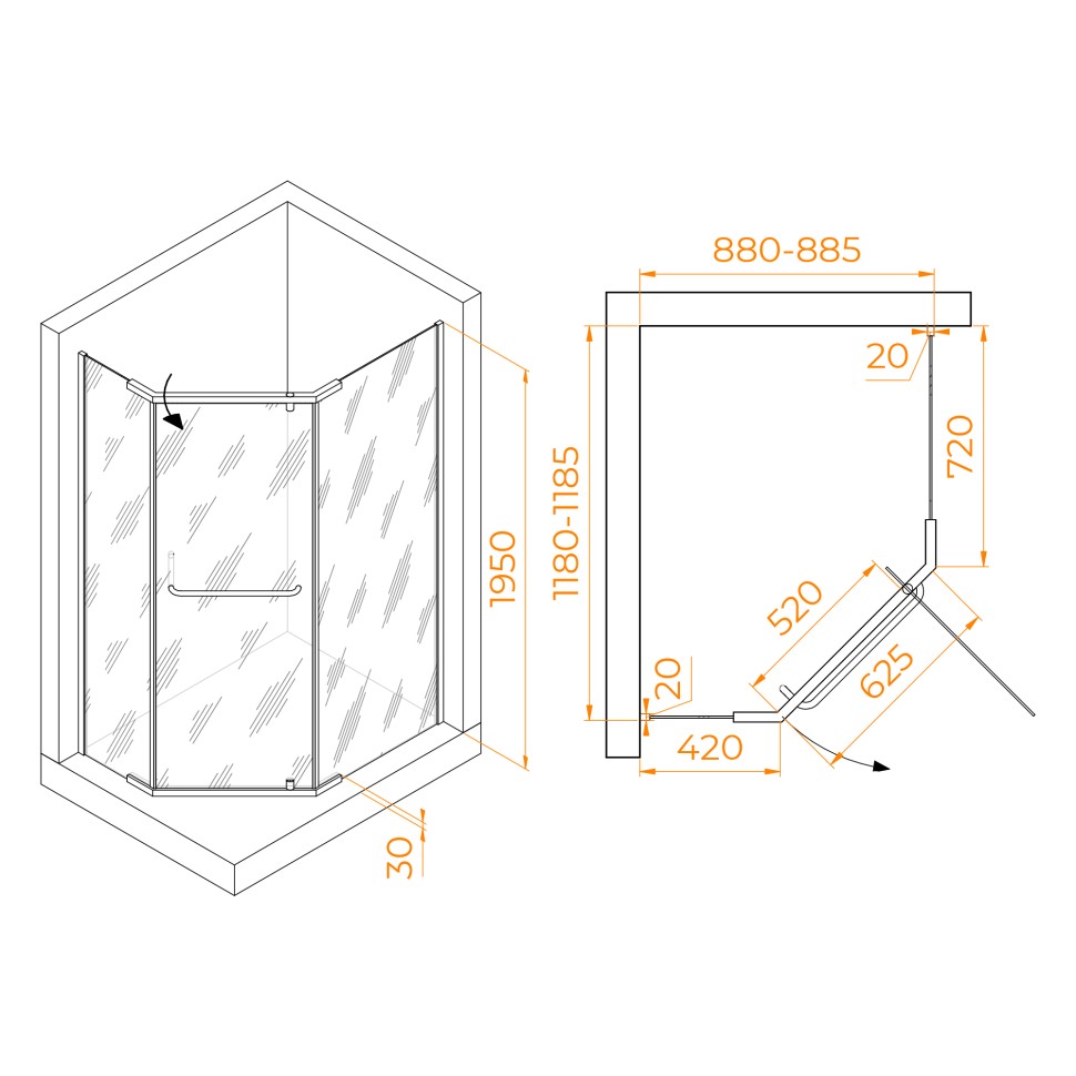 Душевой уголок RGW PA-091B (Прозрачное, 900x1200)