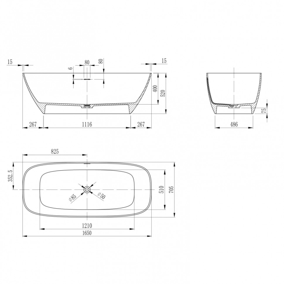 Ванна из искусственного камня ABBER Stein AS9632 белая матовая