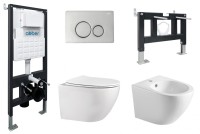 Комплект ABBER унитаз AC1100 белый с инсталляцией AC0105 и кнопкой AC0121 хром, биде AC1150 с инсталляцией AC0101P