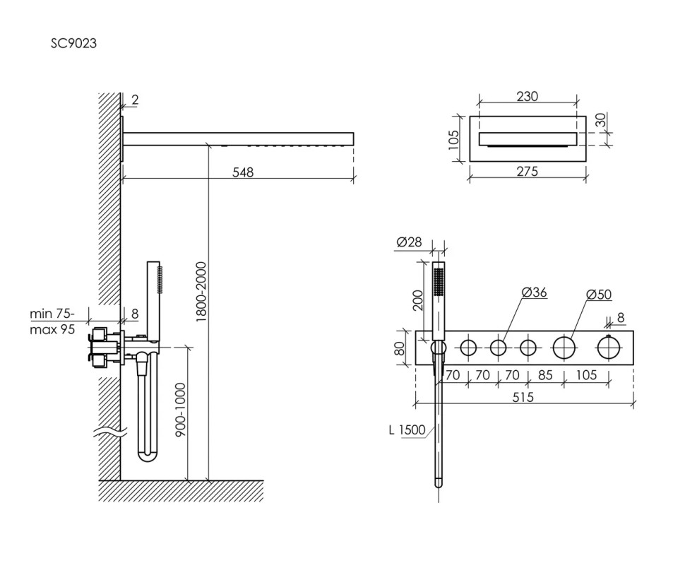 Душевой комплект с термостатом SANCOS Linn, с внутренней частью, хром, арт. SC9023CH