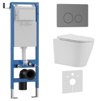Комплект 3в1 IBERICA BLANCA инсталляция SILENCIO MINI, унитаз BURGOS ALTO белый, кнопка смыва INOX-О вороненая сталь (IB.001M.BRA.231.8180)