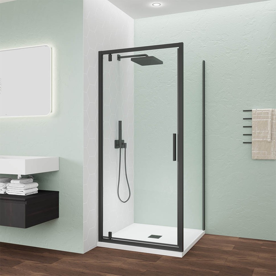 Душевой угол Veconi Ottimo P30SP B, 800х1000х1900 черный матовый, стекло прозрачное