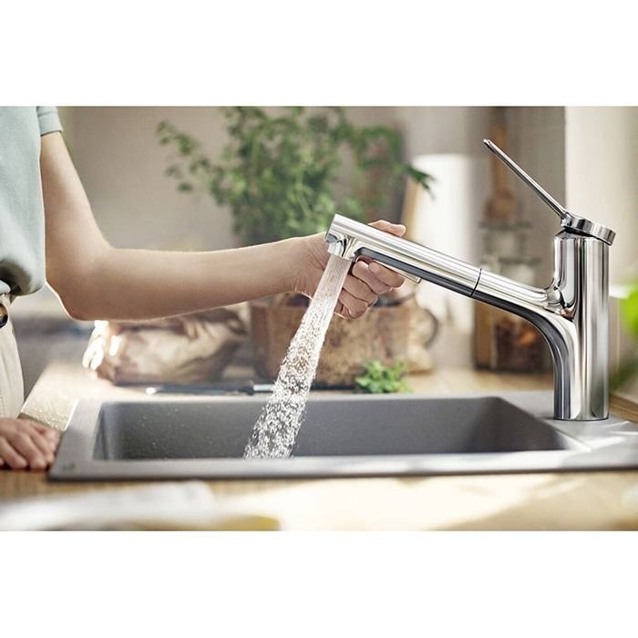 Смеситель Hansgrohe Zesis для кухни, 1 отверстие, с вытяжным душем, sВох litе, цвет: хром 74803000