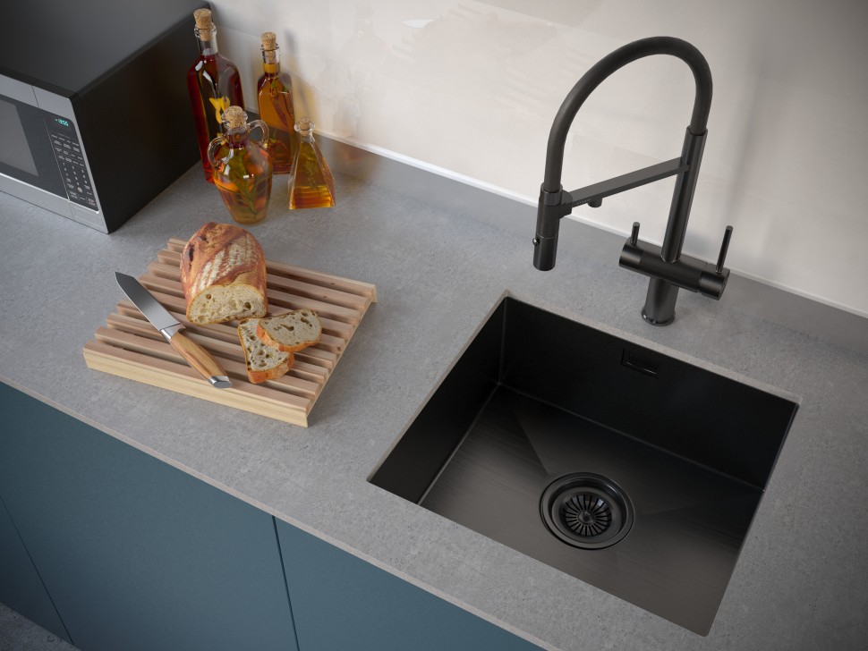 Мойка нерж. сталь AISI304 ALLER 48 UNI, PM804844-GM, вороненая сталь, PVD, 480х440мм, Starke-Paulmark