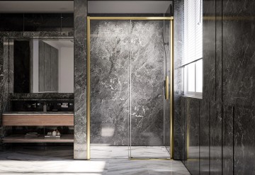 Душевая дверь Veconi Premium Trento PTD-40G, 1400х2000, брашированное золото, стекло прозрачное