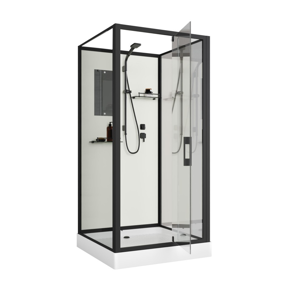Душевая кабина Niagara Standart ST90/15Q/BL (90х90х215) квадрат,поддон 15см,распашная,проф.черный,3 места