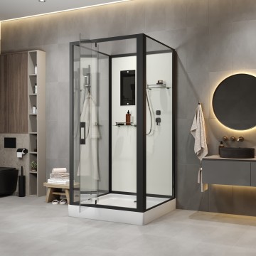 Душевая кабина Niagara Standart ST90/15Q/BL (90х90х215) квадрат,поддон 15см,распашная,проф.черный,3 места