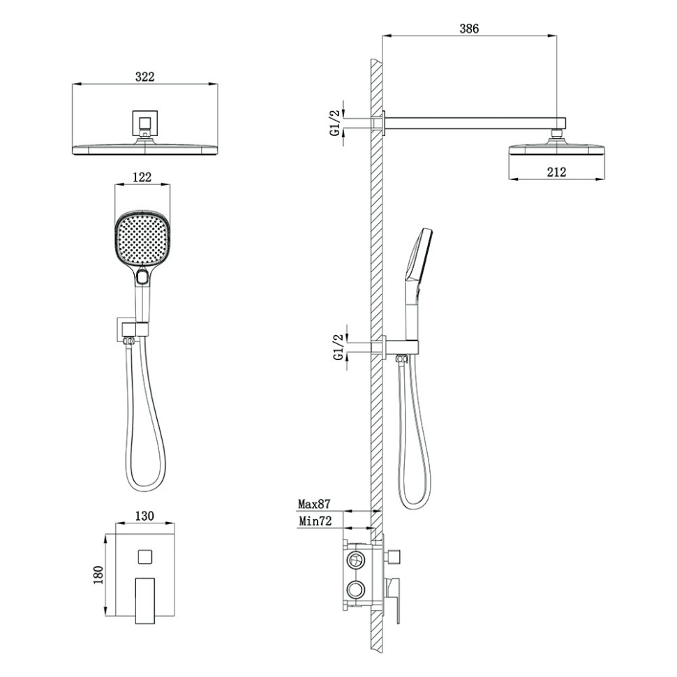 Встраиваемая душевая система AVELLA, Хром глянец