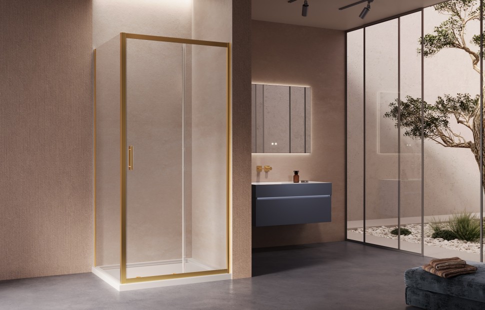 Душевой уголок Альфа-Н (Alpha-N) VSR-3AN8015CLG, 1500*800, брашированное золото, стекло прозрачное