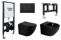 Комплект ABBER унитаз AC1100MB черный матовый с инсталляцией AC0105 и кнопкой AC0120MB, биде AC1150MB с инсталляцией AC0101P