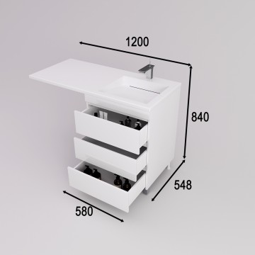 Тумба напольная STYLELINE "Даллас ЛЕОН 120" (3 ящ.) Люкс белая, PLUS с раковиной ESTETUS ЛЕОН 1200*549 правый