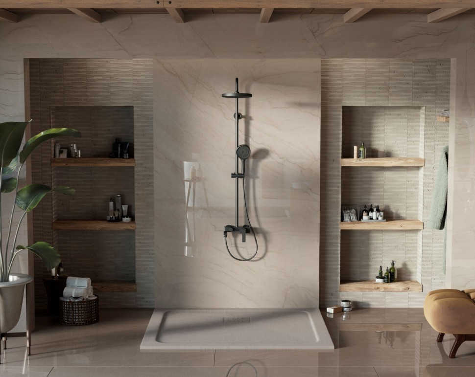 Душевая стойка VSFS-413MB с изливом, черный матовый