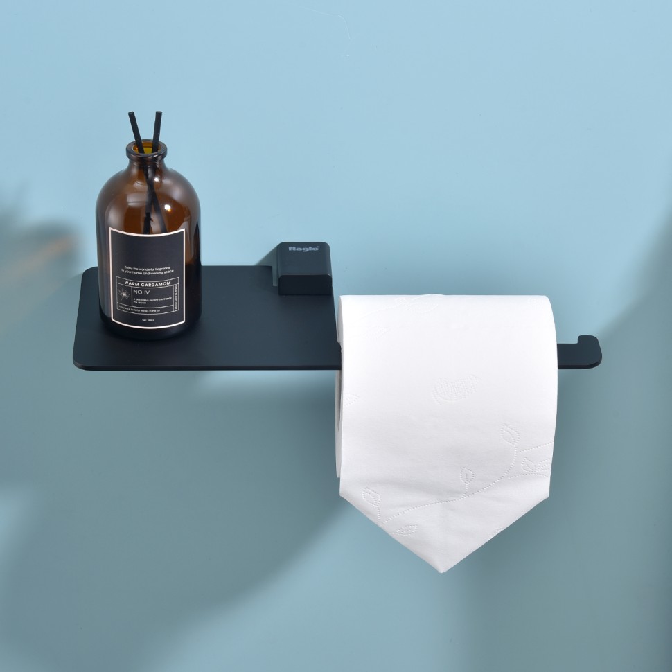 Бумагодержатель с полочкой для телефона Raglo черный