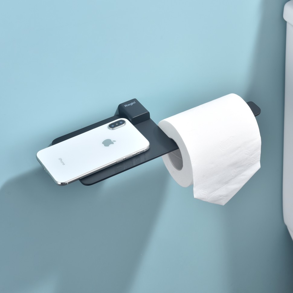 Бумагодержатель с полочкой для телефона Raglo черный