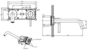 Смеситель для раковины Вилла (Villa) VBFW-1VL1GM встраиваемый однорычажный, вороненая сталь